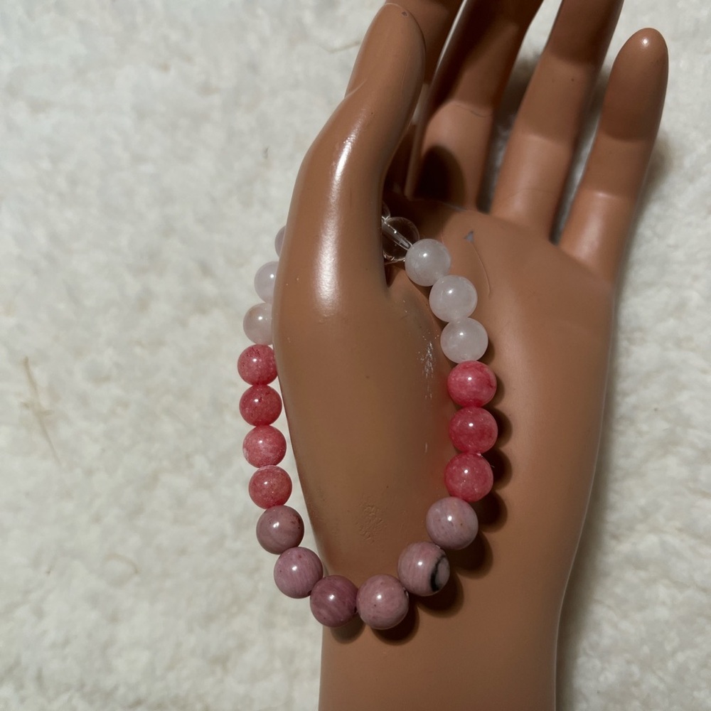 Bracelet 8,5mm  Rose Quartz,  Clear Quartz,  Rhodonite , Rhdochrosite - Picture 6 of 8